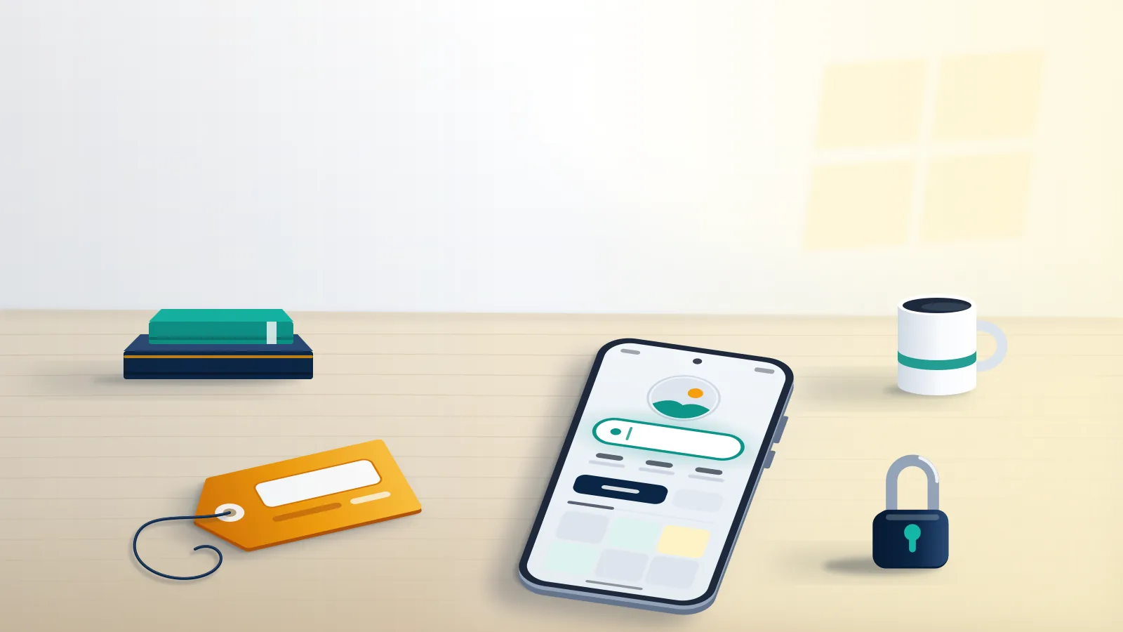 Phone on an oak table beside a blank price tag and a padlock, the reality behind a buy TikTok username offer with no official store.
