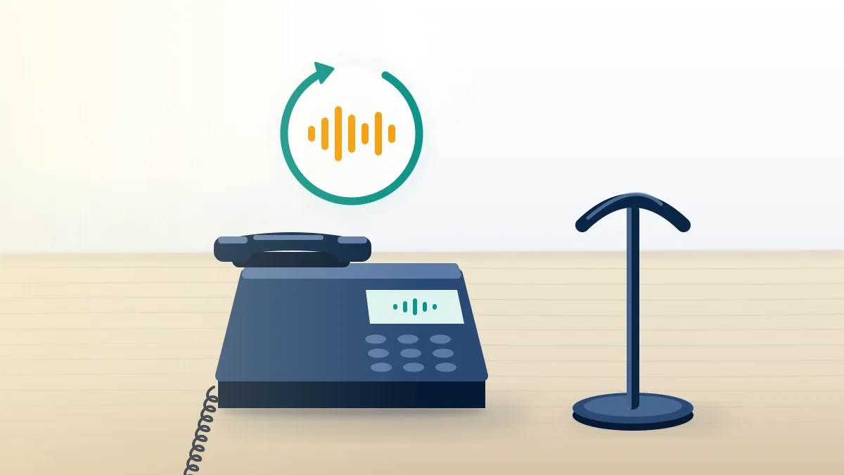 Desk phone playing a looped recording next to an empty headset stand, showing what a call to an Instagram contact number reaches.