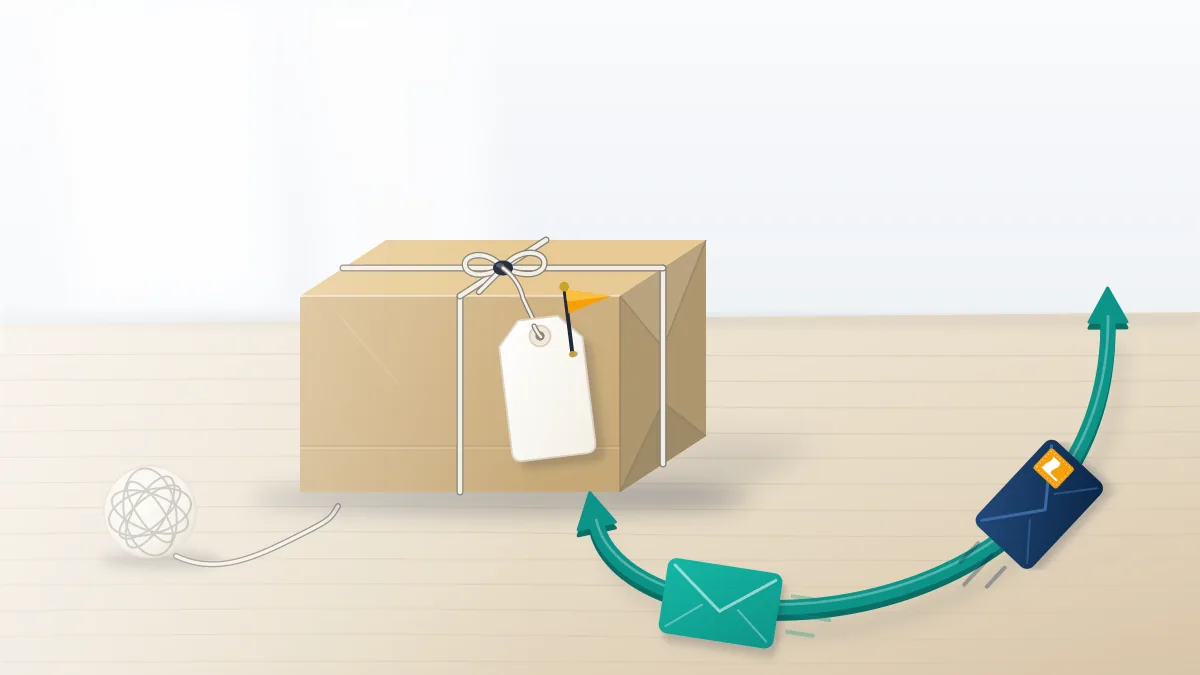 A Marketplace parcel hang tag with an amber warning flag, showing you can report someone on Facebook Marketplace and be reported back.