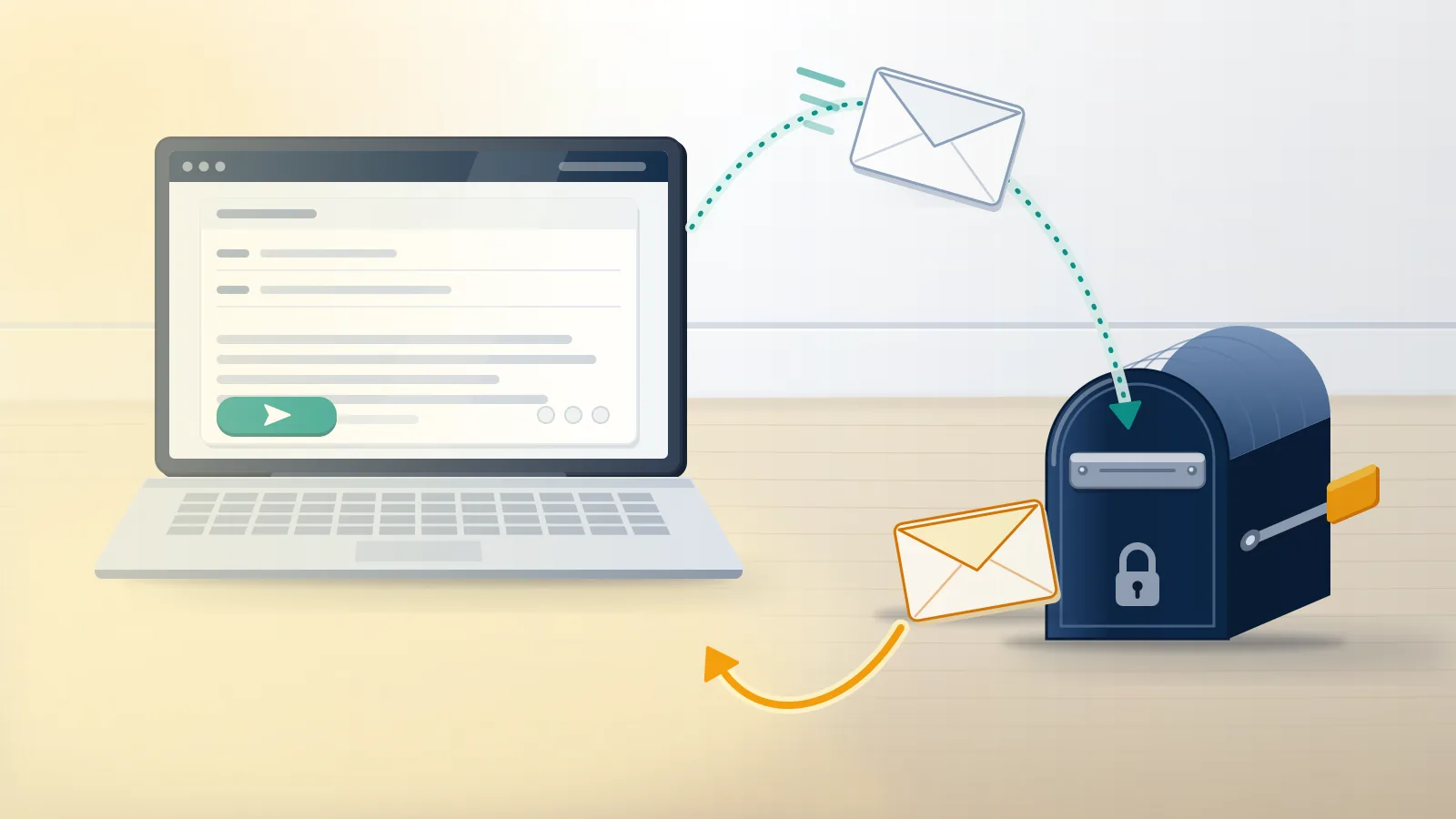 Laptop sending an envelope to a sealed mailbox that sends it back: emailing Instagram support reaches no inbox a person reads.