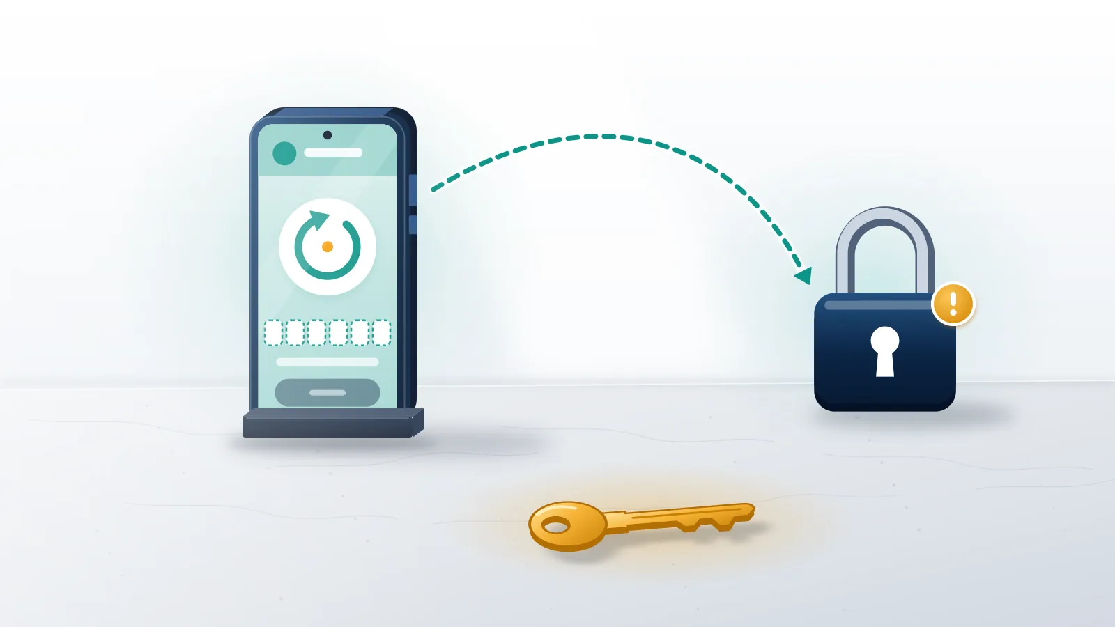 Phone stuck on a looping login screen beside a key and a padlock, showing Facebook account recovery not working.