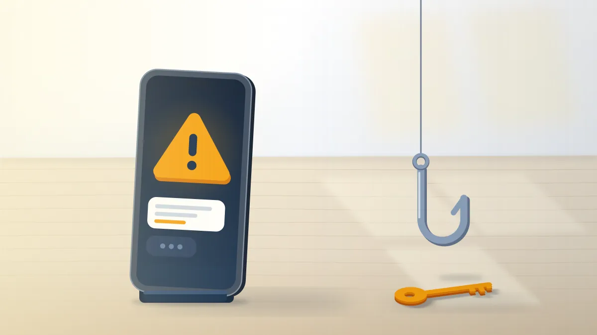 Phone showing a warning mark beside a baited hook: a fake Instagram support agent asking for a login code by message.