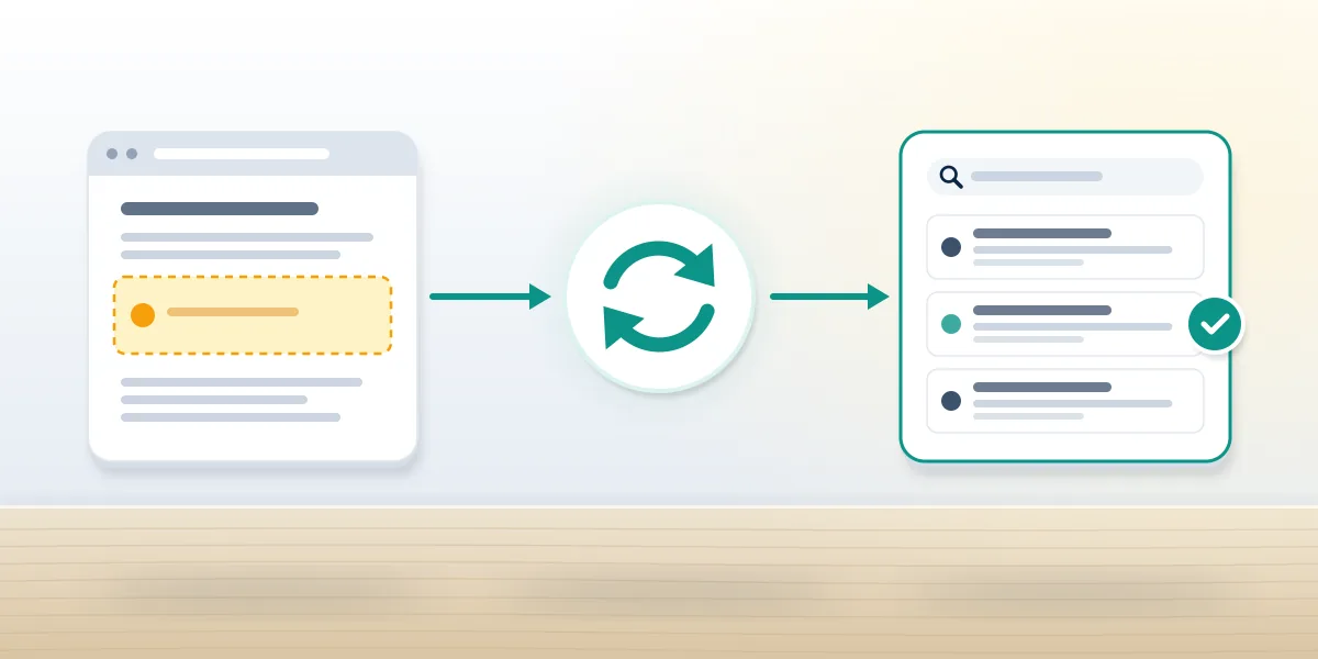 Three-step flow from a changed page through a refresh cycle to an updated result, to remove criminal record from Google listings.