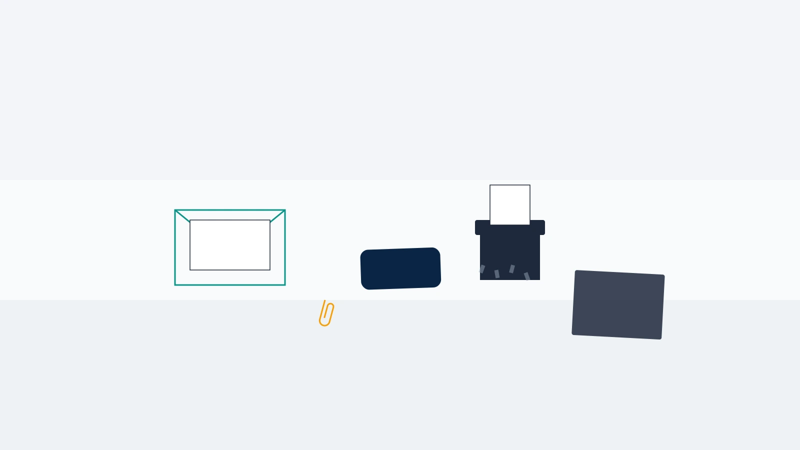 A sealed envelope and a desktop shredder beside a face-down phone, the pause-or-permanent choice before you delete an Instagram account.