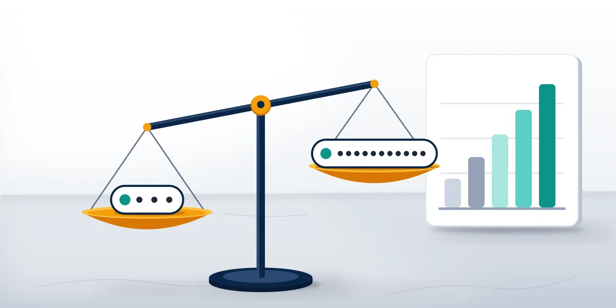 Balance scale weighing a short name against a long one, the factors behind how much is my Twitter handle worth.