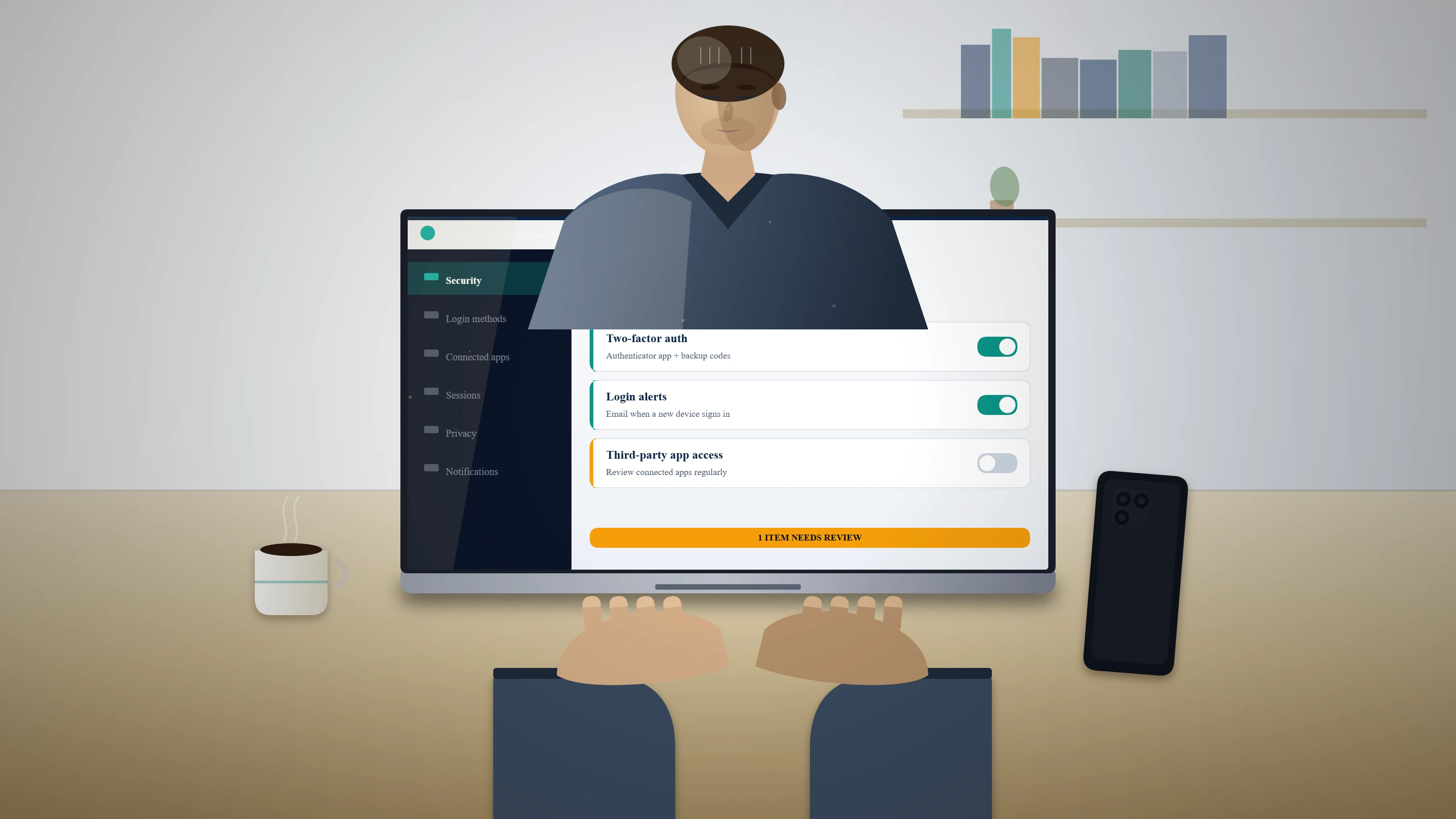 A calm professional reviewing account settings to learn how to avoid a Twitter ban and keep an X profile secure.