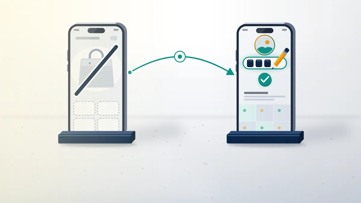 Diagram of a phone with a crossed-out shopping bag beside a free name edit, showing how to buy a username from Instagram is not an option.