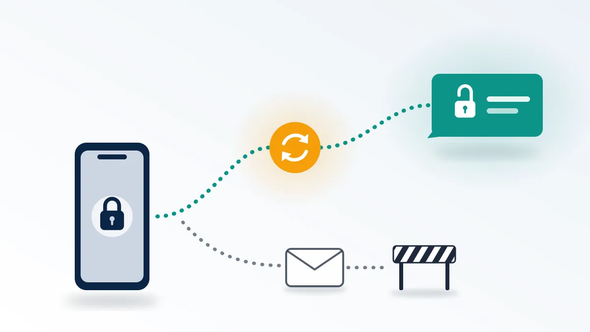 Concept illustration of how to fix WhatsApp banned number errors: the in-app Request review path, with email as a dead end.