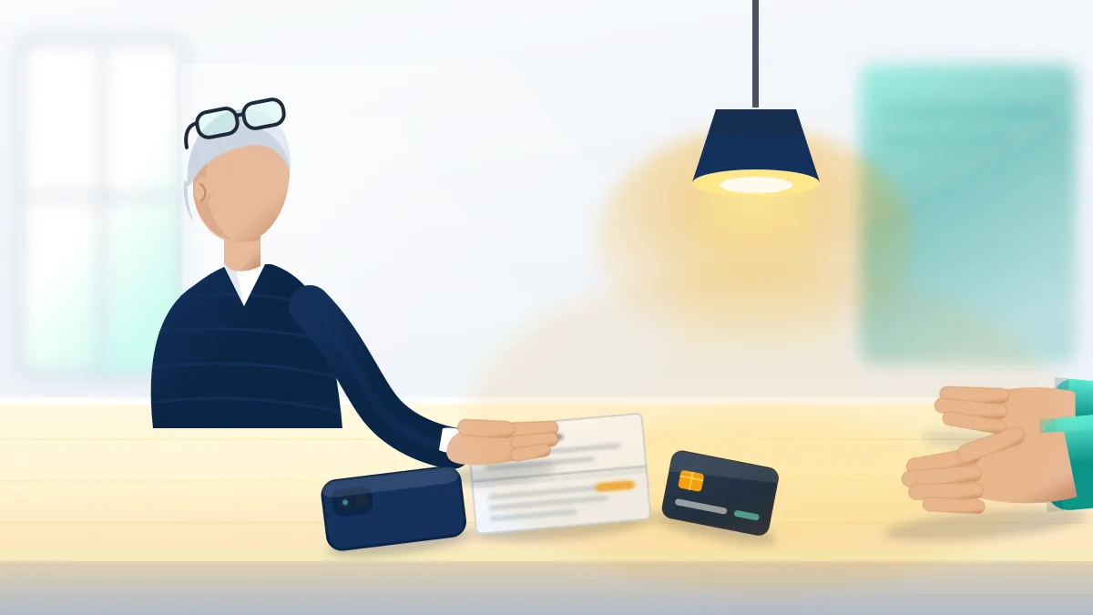 A scam victim disputes a card payment at a bank counter, the off-platform step alongside how to get a facebook group banned for scam.