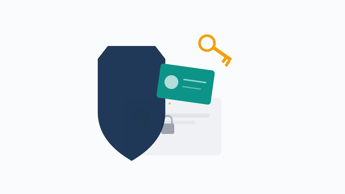 A shield, key and identity card layered over a locked profile tile, showing how to get Twitter to delete an old account.