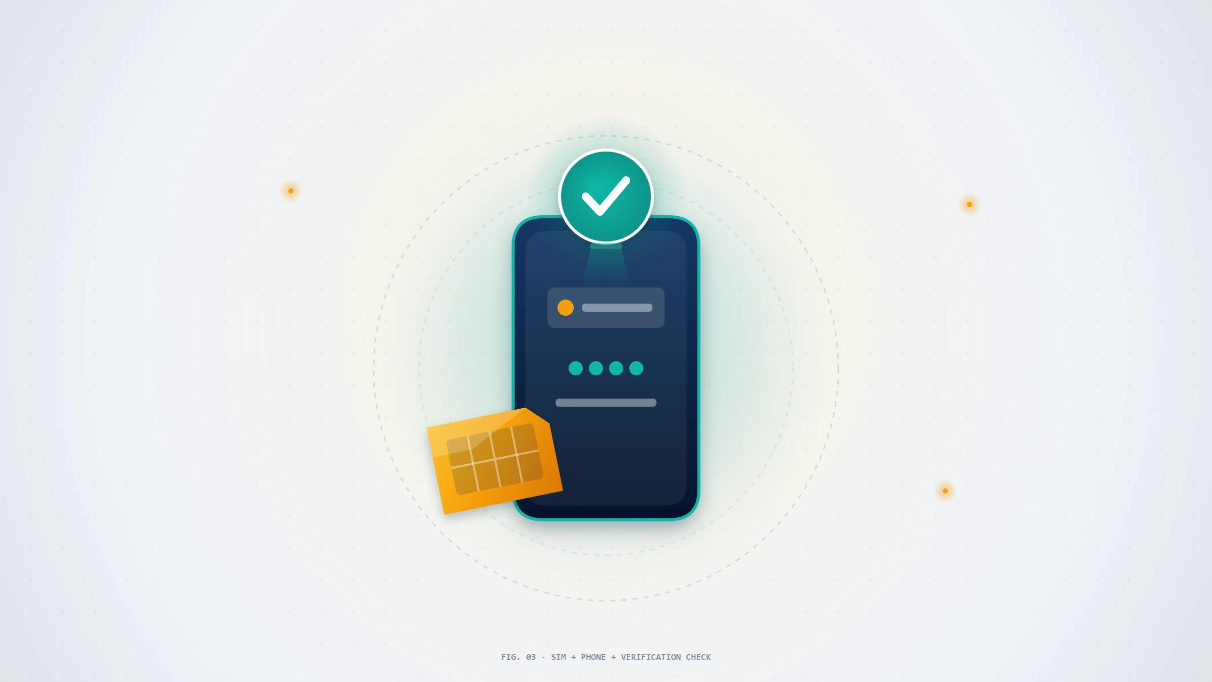 A SIM card, phone, and verification checkmark layered together to show how to recover whatsapp account without sim card via identity checks.