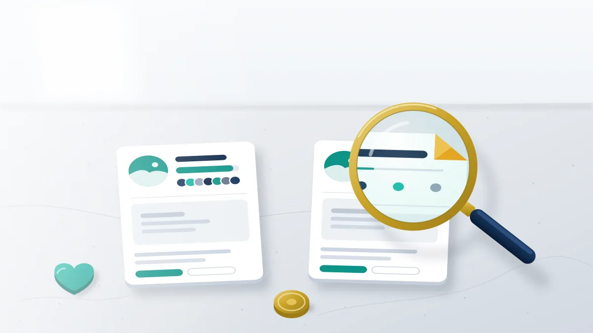 Loupe exposing a cloned friend account on two near-identical profile cards, the first check in how to report a fake Facebook profile.