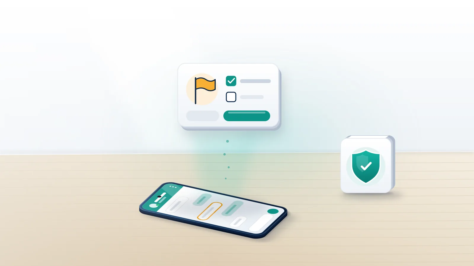 Phone on a desk with a report pop-up and flag, showing how to report someone on WhatsApp from inside the chat.