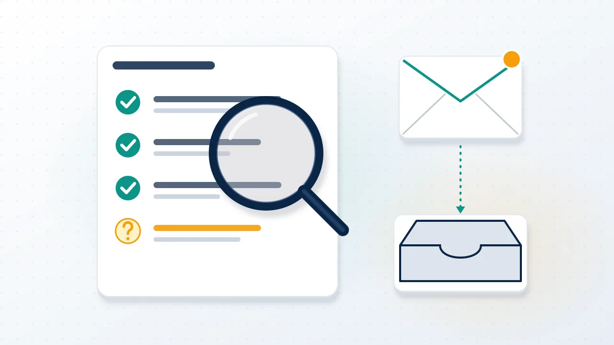 Magnifying glass over a checklist and inbox, the evidence check for an ig account disabled for no reason case.