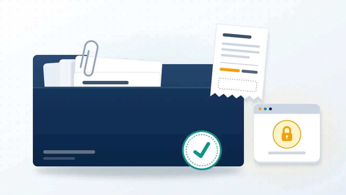 Open folder with documents, a screenshot card and a teal check stamp, evidence for an instagram account locked by mistake.