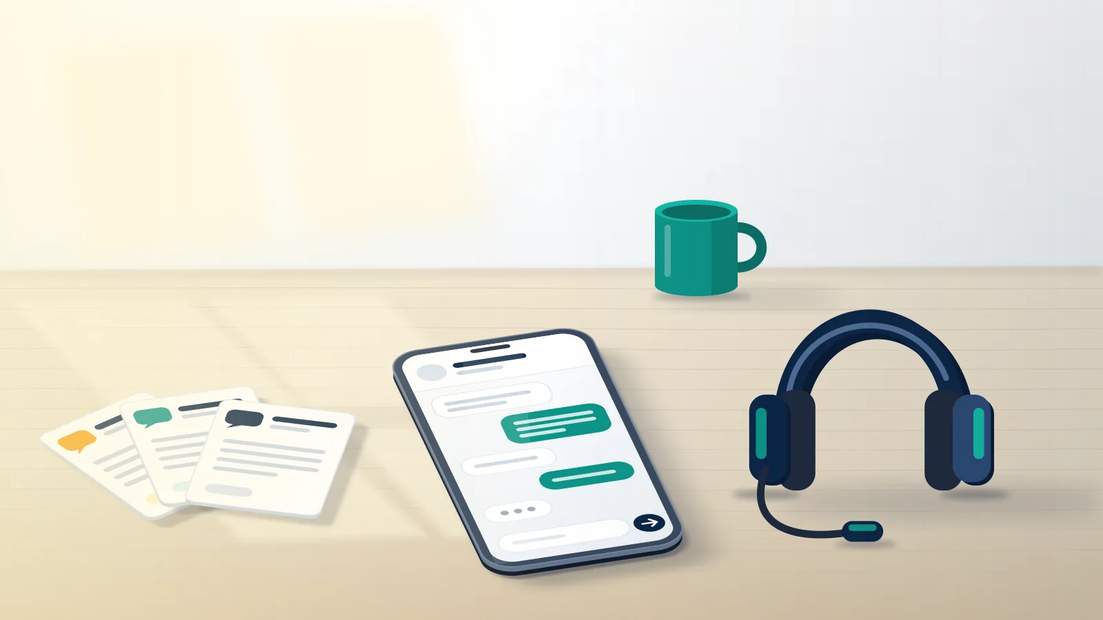 Phone, headset and message cards on a desk: the customer service Instagram users can reach, from forms to a real person.