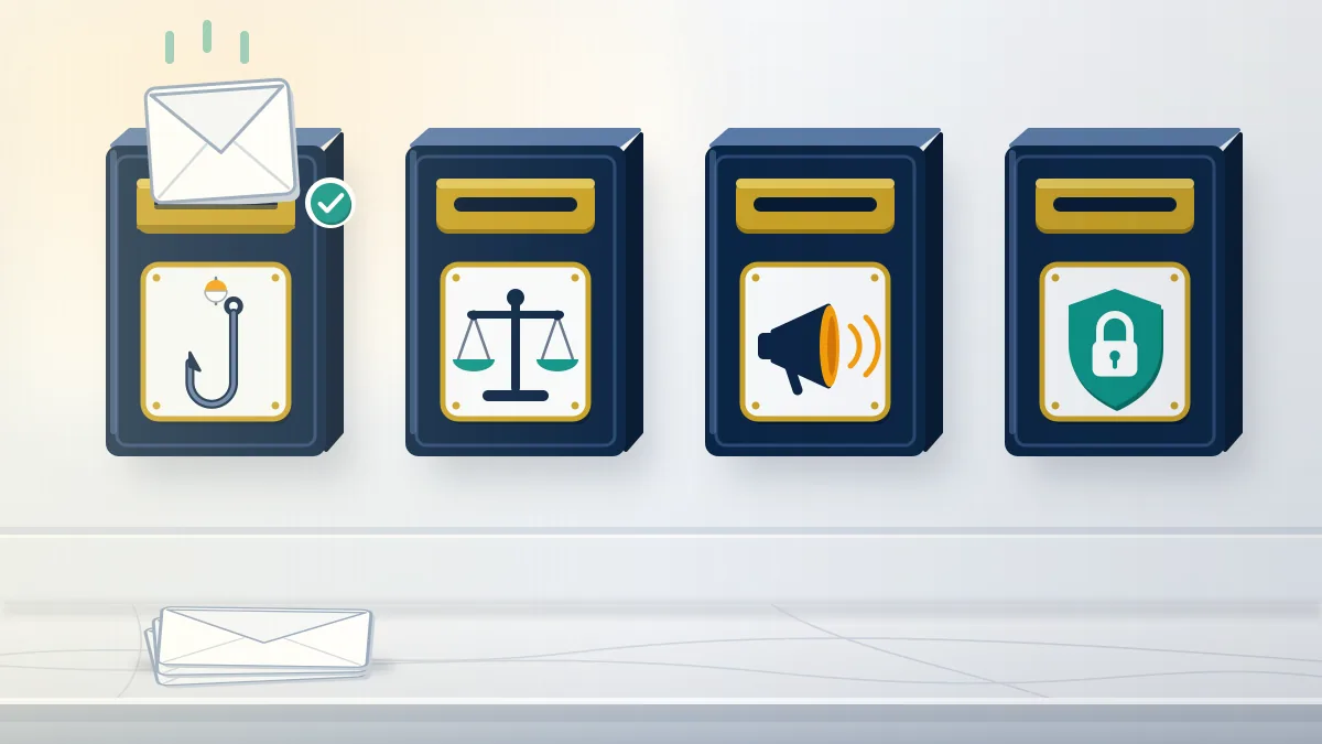 Four wall mail slots with separate icons, one taking an envelope: each real instagram email address has one narrow job.