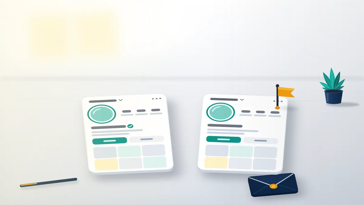 Two near-identical profile cards, one flagged, showing what to do when you check if an Instagram handle is taken by a copy.