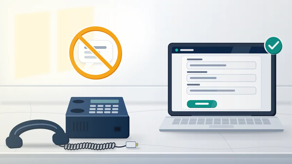 Unplugged desk phone next to a laptop form with a check mark: there is no Instagram Help Center number, only online routes.