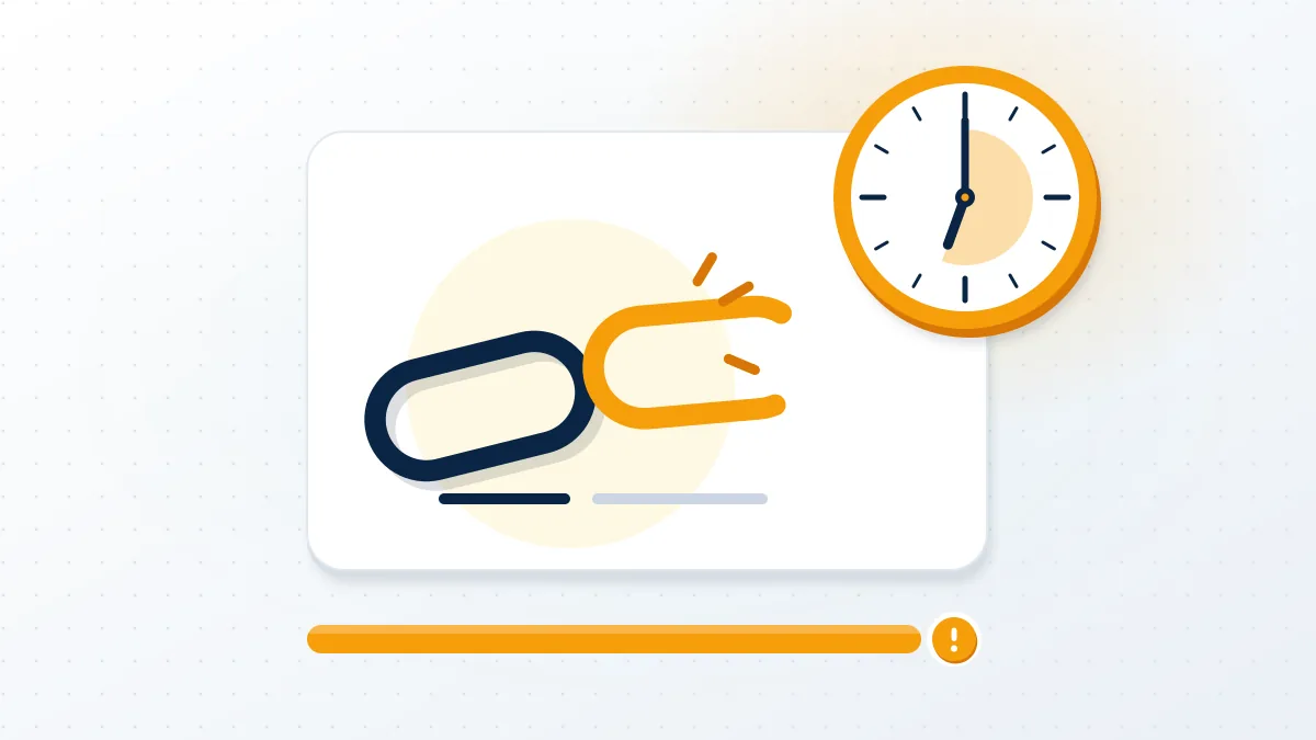 Chain-link card with a clock and a broken segment, showing why an instagram reset password link not working is often expired.