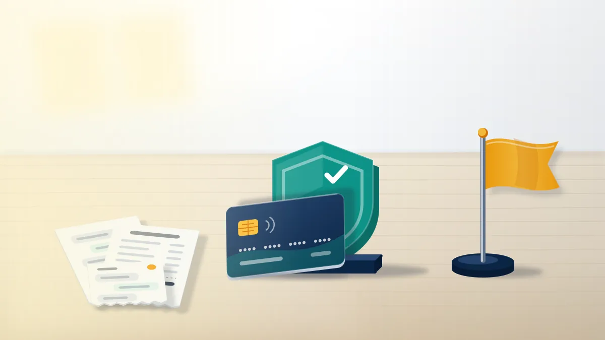 Bank card, saved chat receipts and an amber report flag, laid out as first moves after an instagram username buy goes wrong.