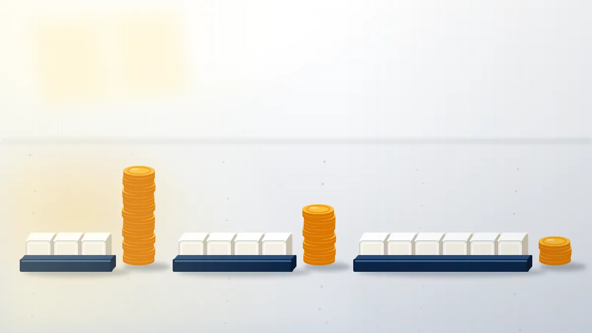 Coin stacks beside 3, 4 and 6 letter tiles, showing how the instagram username price falls as a handle gets longer.