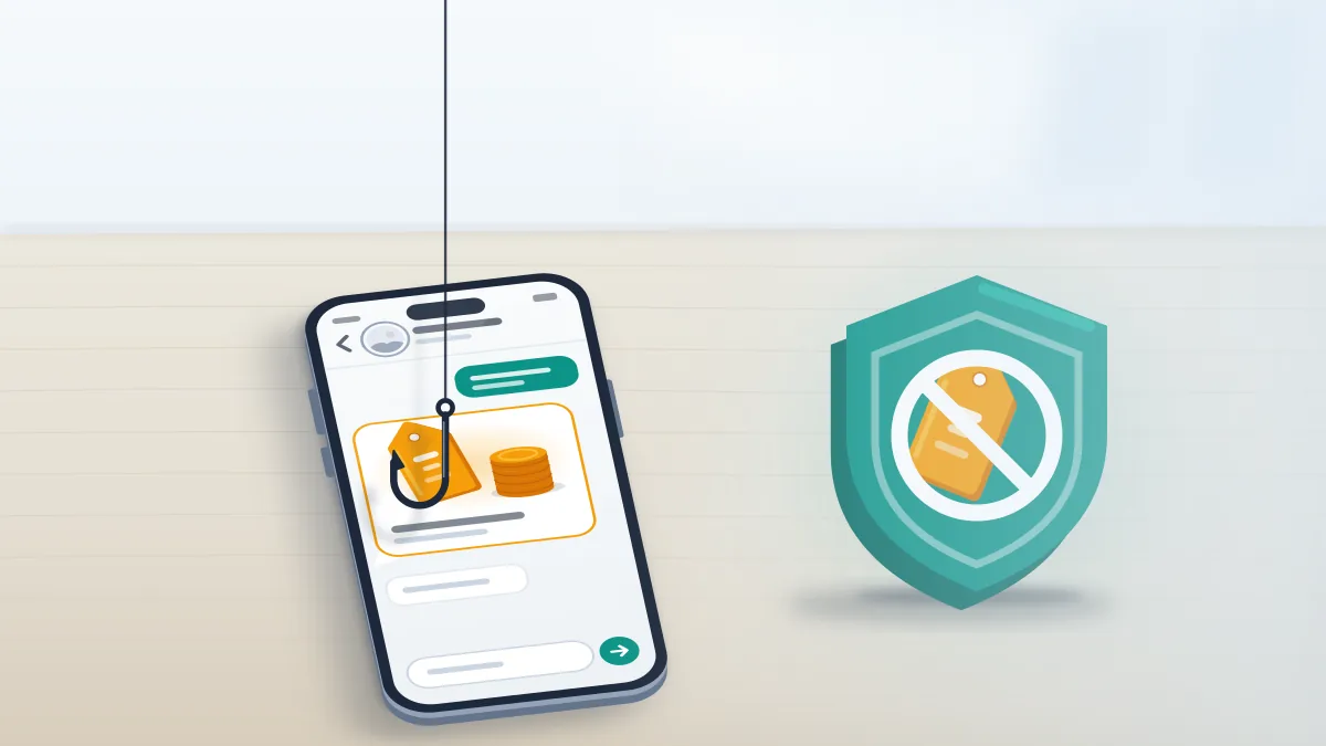 Instagram username taken offers to refuse: a chat bubble with a price tag and a fishhook beside a shield that blocks the sale.