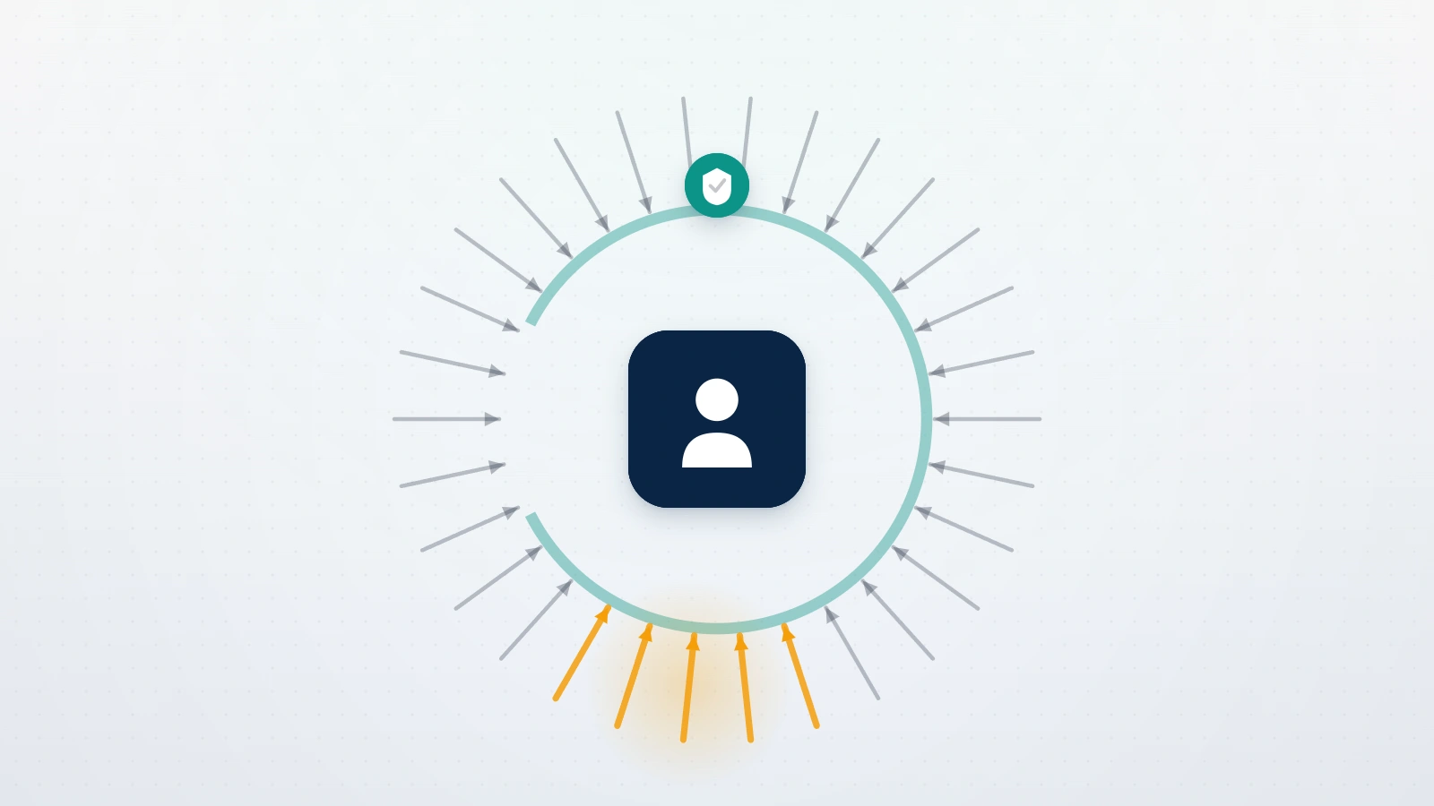 Concept illustration of a mass report bot on Telegram, showing many identical arrows converging on a single account node under a warning shield.
