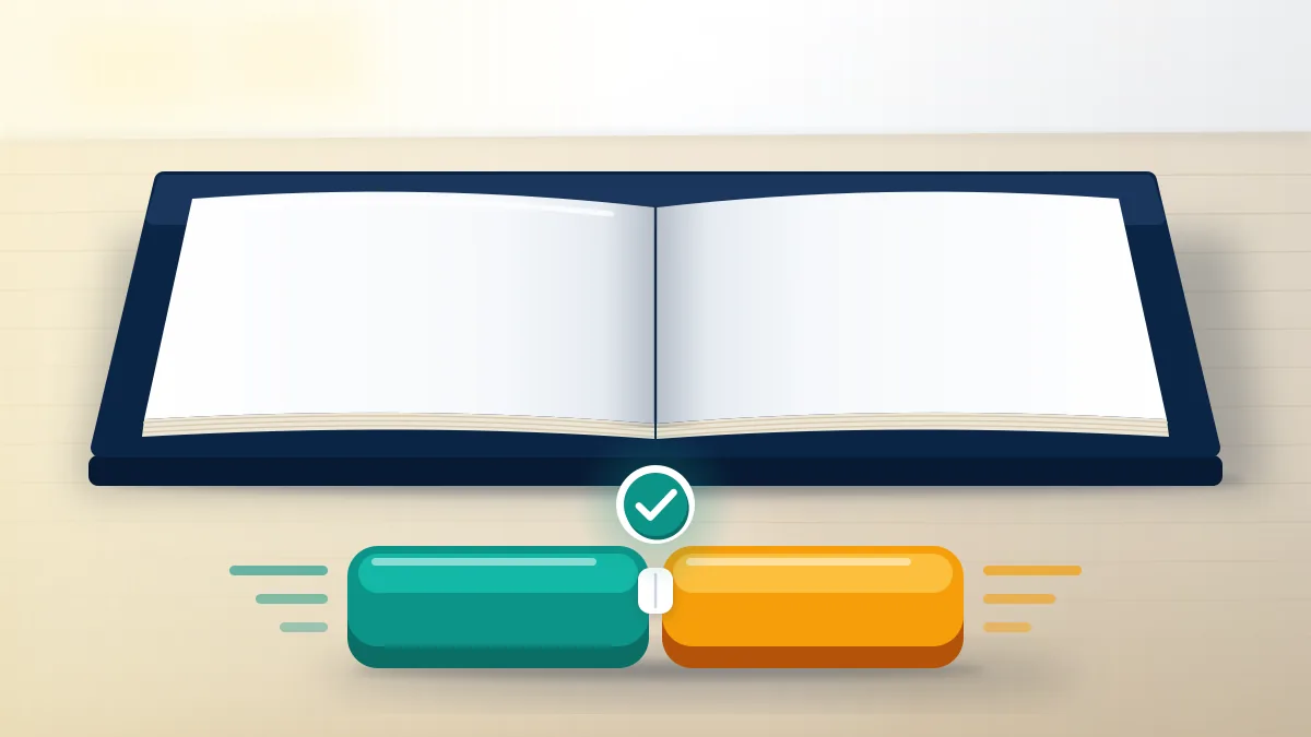 One word Instagram usernames available as word blends: two blocks joining into one beside an open book on an oak table.
