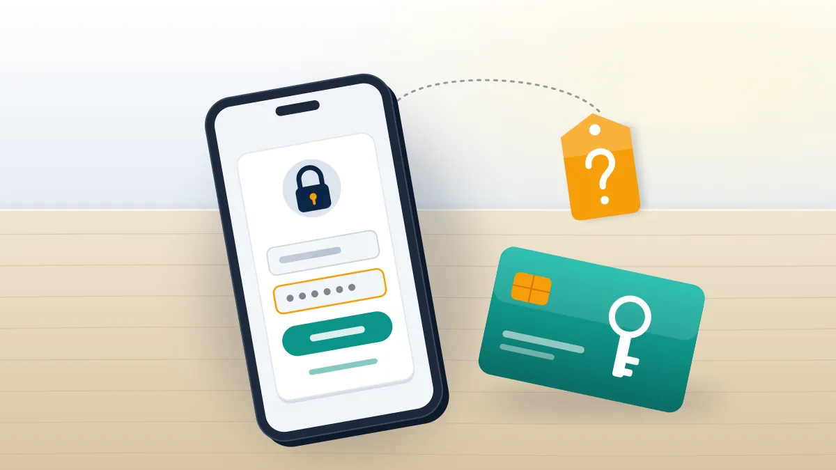 Phone with a locked sign-in card and a key card beside it, the first step in how to remove a fake facebook account you made.