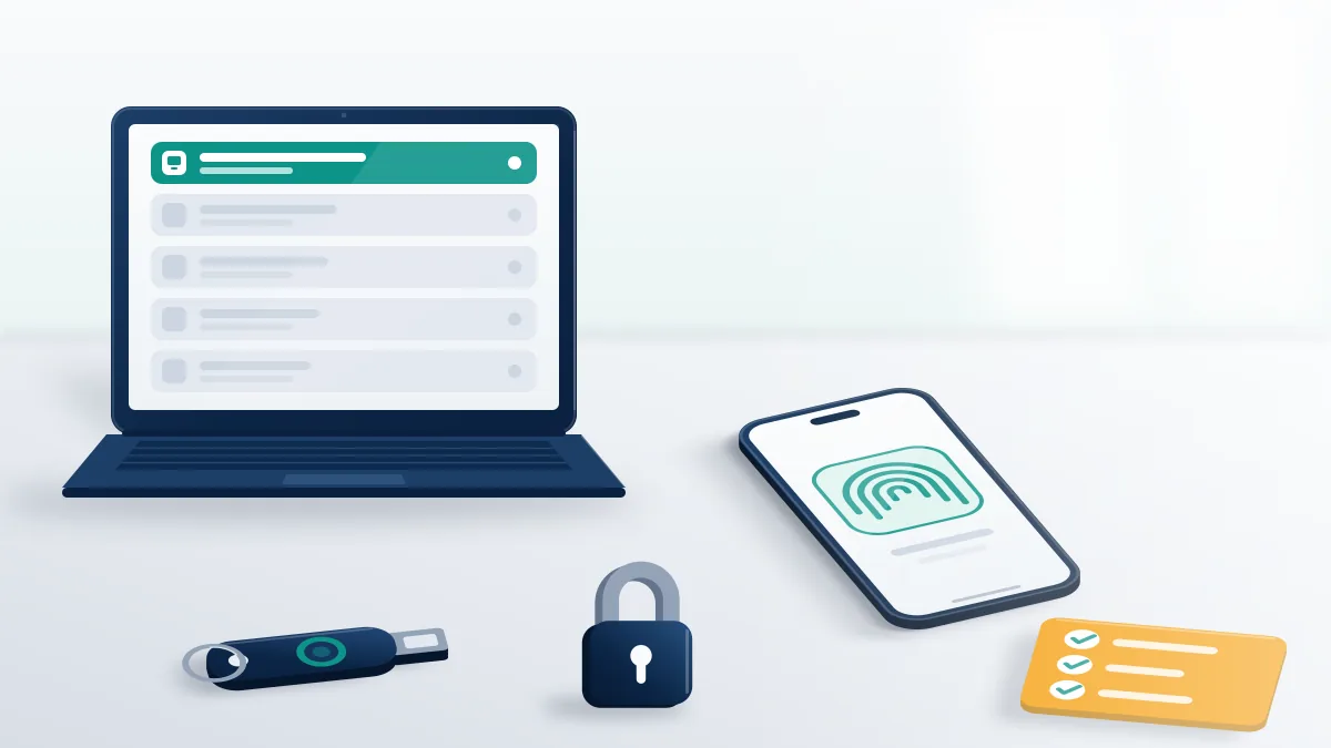 Security key, passkey phone and signed-out session list on a desk, the hardening kit once you recover hacked YouTube channel access.