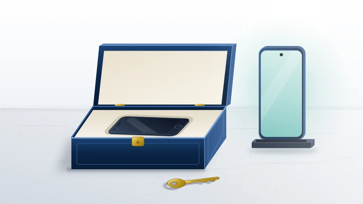 Old phone resting in an open keepsake box beside a new phone and brass key on a stone table, when you can't recover old TikTok account.