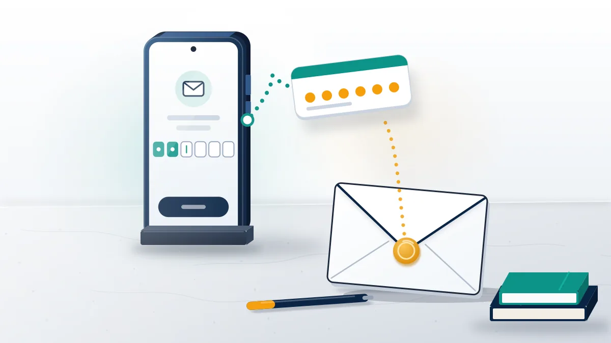 Sealed envelope and phone with a login code card, illustrating how to recover Telegram account using Gmail as the login email.