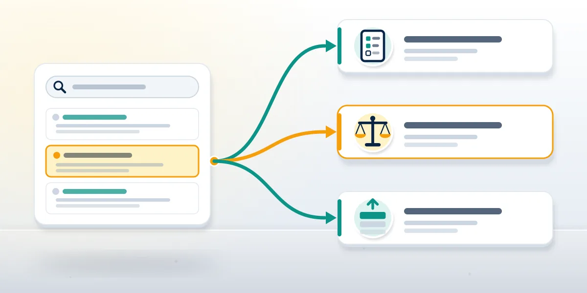 Diagram of one search result branching into a personal information form, a legal request and suppression routes.