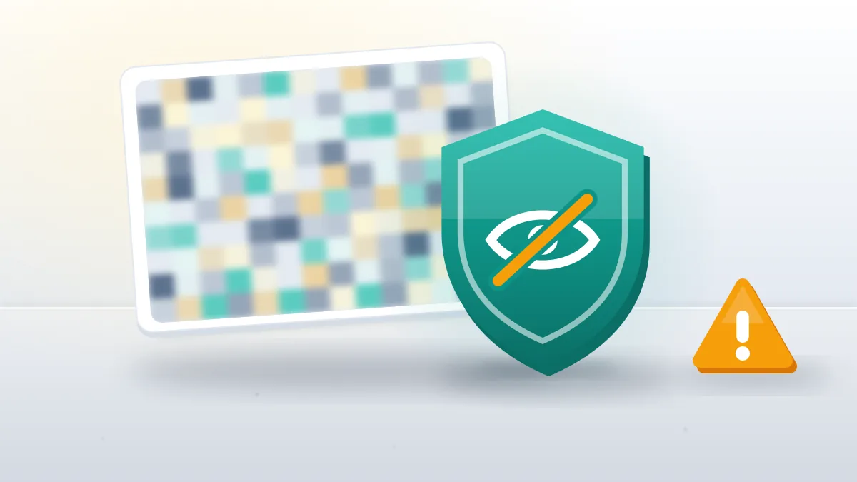 Blurred image tile behind a teal shield with an eye-slash, showing how to report porn on Facebook and remove adult content from Facebook.