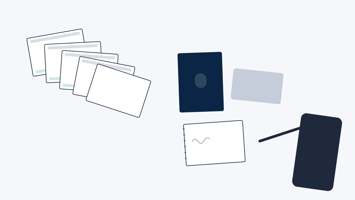 Desk covered with printed profile screenshots, URLs and a government ID prepared to report an impersonator on Facebook.
