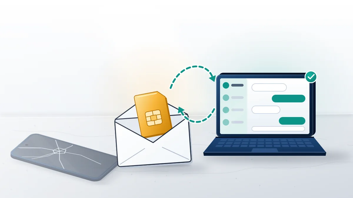 A reissued SIM card next to a logged-in laptop, the two real routes behind telegram account recovery phone number without verification.