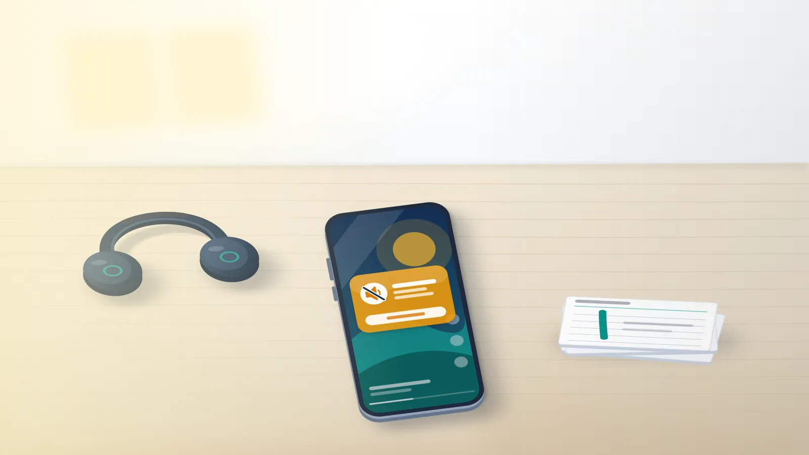 Phone on an oak desk showing a muted video notice beside tally cards: a Tik Tok copyright claim and the strikes allowed.