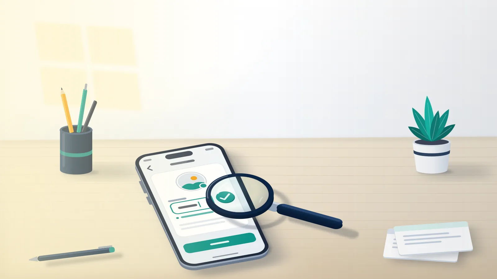 Phone on a desk showing a profile edit field with a teal check badge, the tik tok username checker test done inside the app.