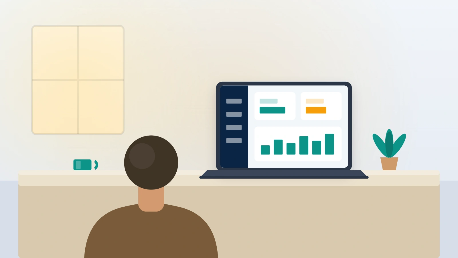 A business owner calmly reviewing the TikTok business account recovery process on a laptop in a bright, modern office.