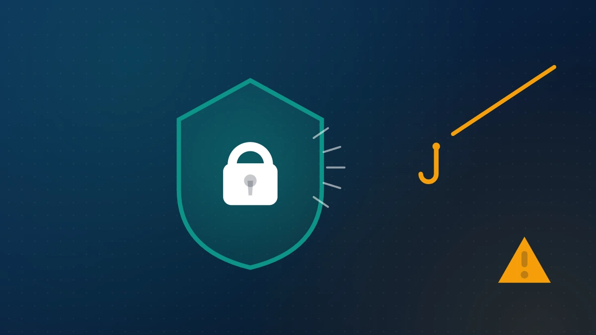 A shield blocking a phishing hook, warning against fake services during TikTok ID suspended account recovery.