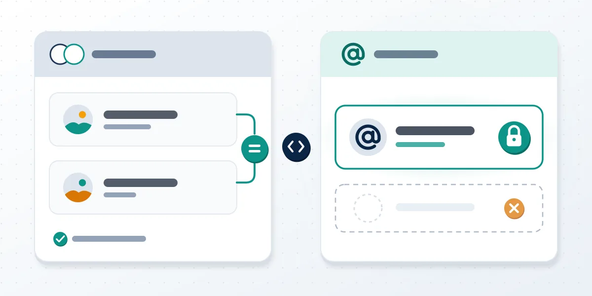 Two cards comparing a TikTok name checker result, where display names repeat, with a unique handle that only one account can hold.