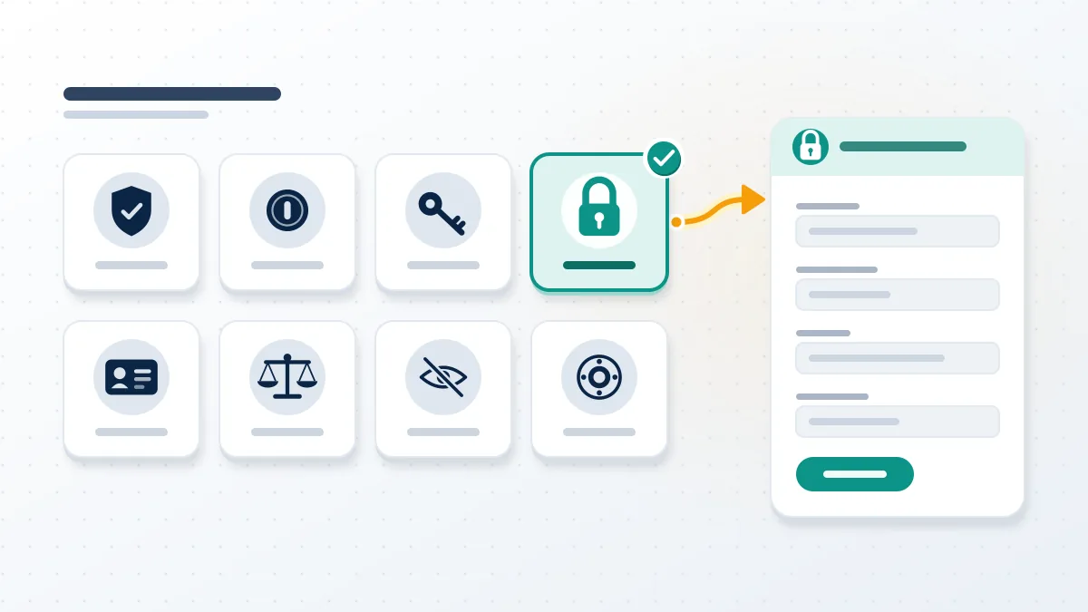 Grid of eight topic cards with the padlock card linked to a form, picking the right X Help Center form for a case.
