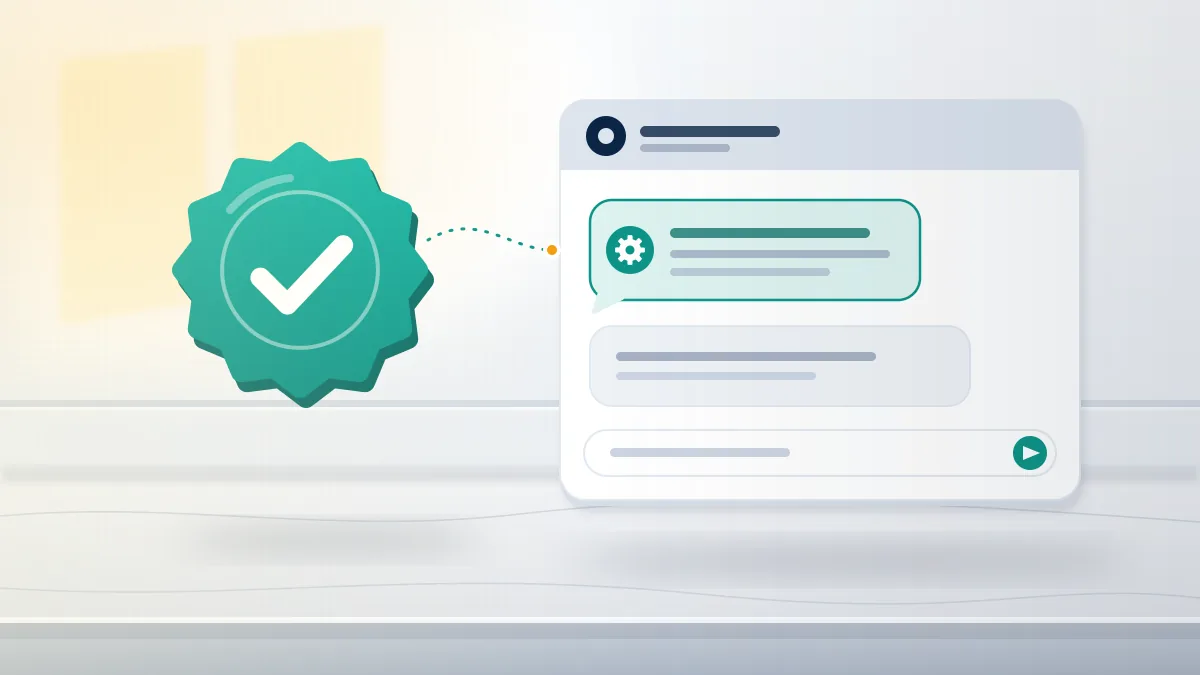 Check badge beside a direct message window whose first reply comes from a chatbot, the X verified support channel.