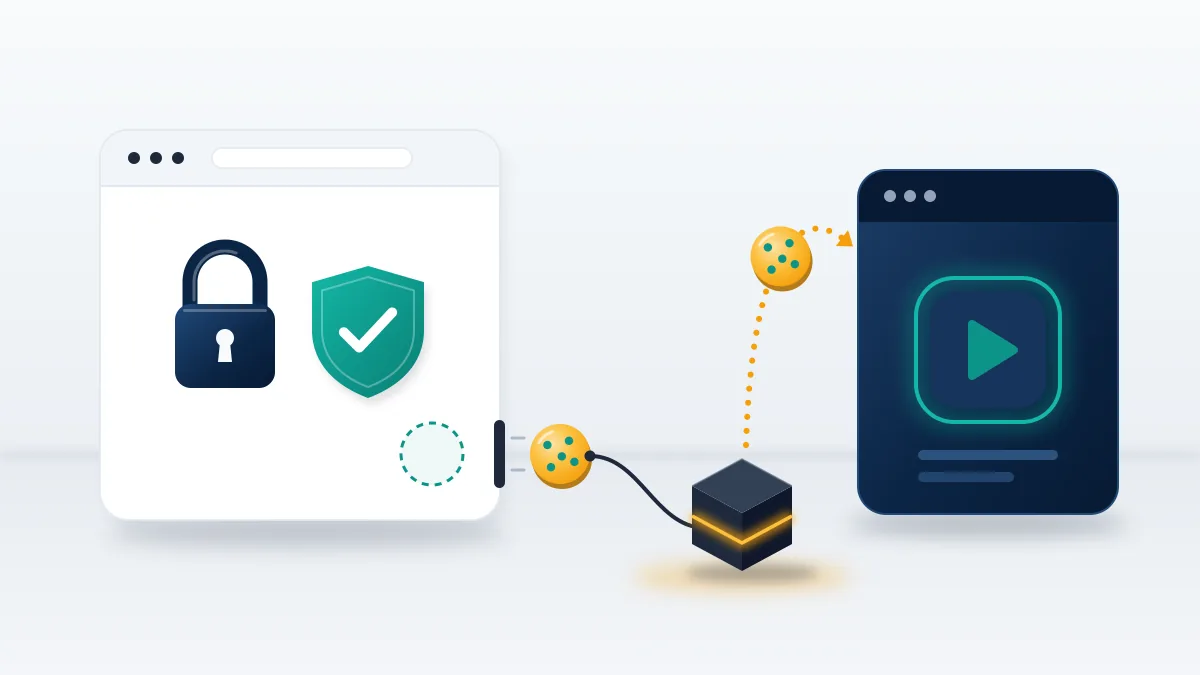 Session cookie slipping past a locked padlock into an attacker's browser, the trick behind many YouTube account hacked reports.